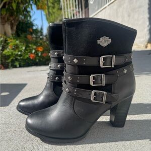 Harley-Davidson Black Heeled Boots with Studded Straps